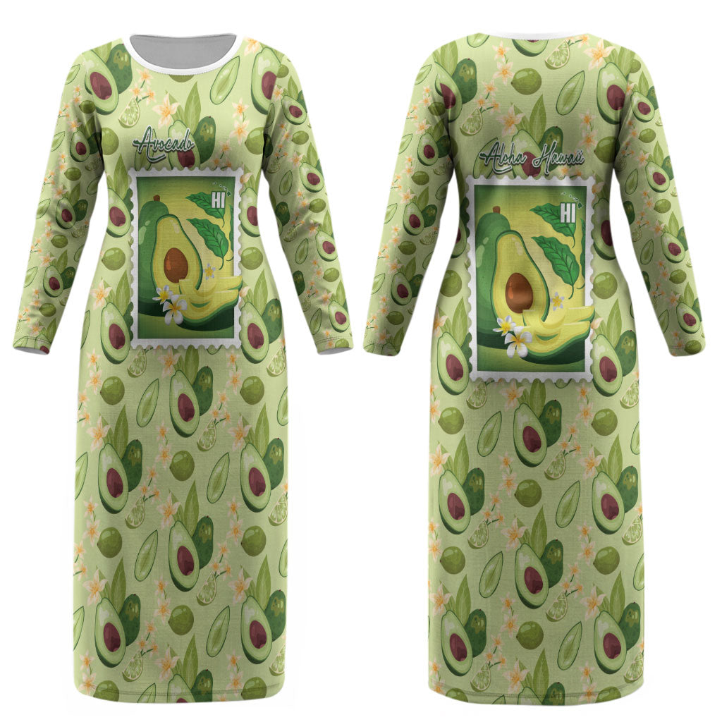 Aloha Hawaii Avocado Couples Matching Long Sleeve Bodycon Dress and Long Sleeve Button Shirt Hawaiian Fruit Stylized Stamp LT14 - Polynesian Pride