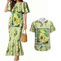 Aloha Hawaii Avocado Couples Matching Mermaid Dress and Hawaiian Shirt Hawaiian Fruit Stylized Stamp LT14 Green - Polynesian Pride