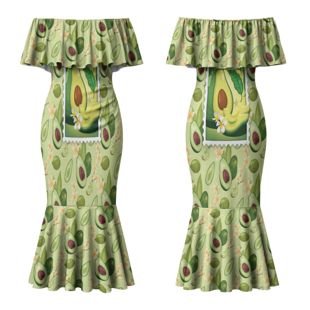 Aloha Hawaii Avocado Couples Matching Mermaid Dress and Hawaiian Shirt Hawaiian Fruit Stylized Stamp LT14 - Polynesian Pride