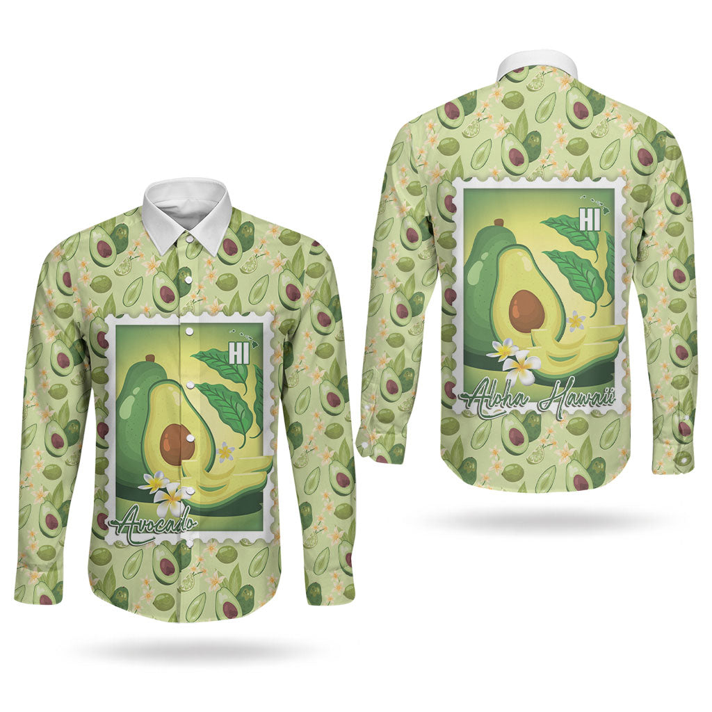Aloha Hawaii Avocado Couples Matching Puletasi and Long Sleeve Button Shirt Hawaiian Fruit Stylized Stamp LT14 - Polynesian Pride