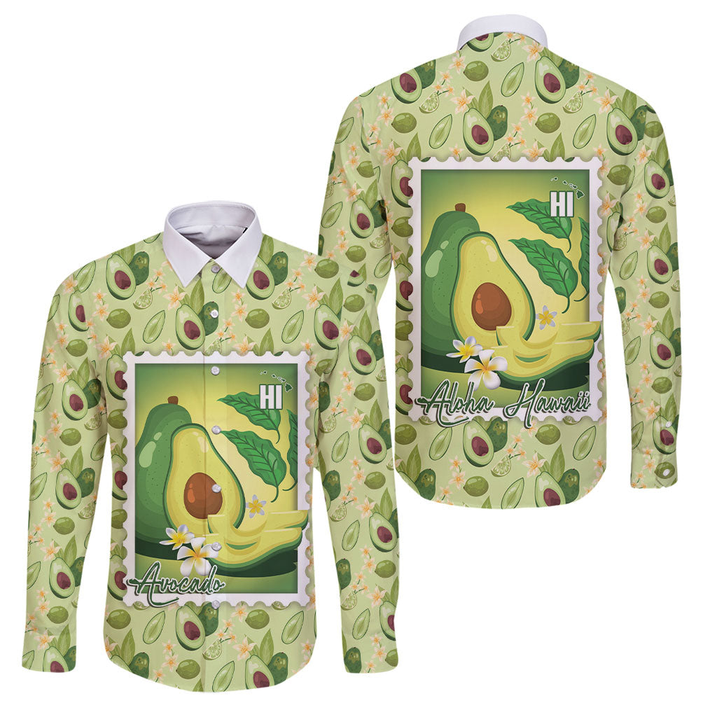 Aloha Hawaii Avocado Family Matching Off The Shoulder Long Sleeve Dress and Hawaiian Shirt Hawaiian Fruit Stylized Stamp LT14 Dad's Shirt - Long Sleeve Green - Polynesian Pride