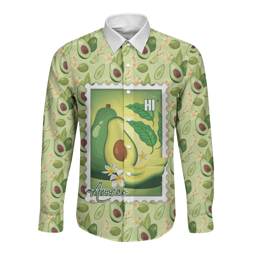 Aloha Hawaii Avocado Long Sleeve Button Shirt Hawaiian Fruit Stylized Stamp LT14 Unisex Green - Polynesian Pride