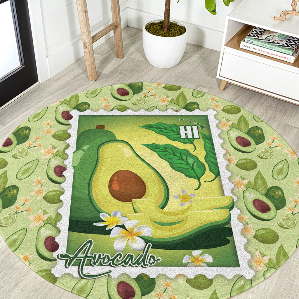 Aloha Hawaii Avocado Round Carpet Hawaiian Fruit Stylized Stamp