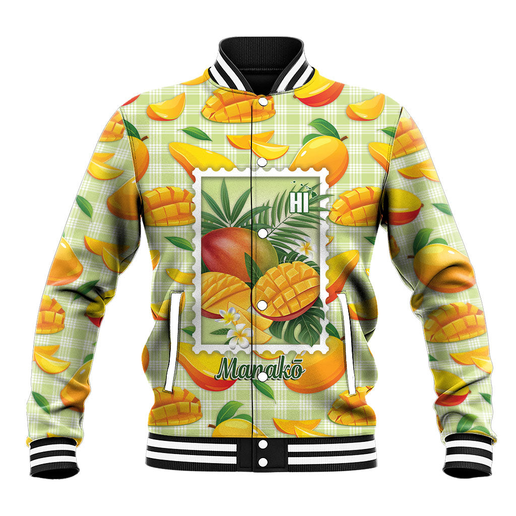 Aloha Hawaii Manako Palaka Motifs Baseball Jacket Hawaiian Mango Stylized Stamp