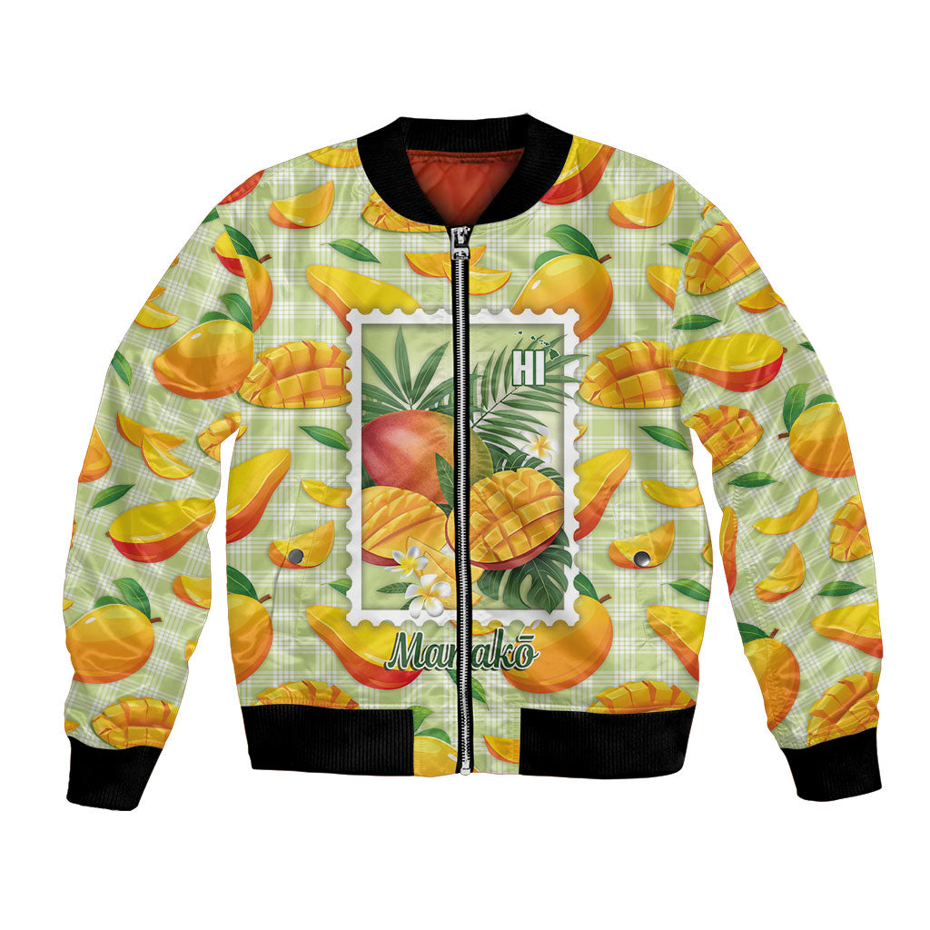 Aloha Hawaii Manako Palaka Motifs Bomber Jacket Hawaiian Mango Stylized Stamp LT14 Unisex Yellow - Polynesian Pride