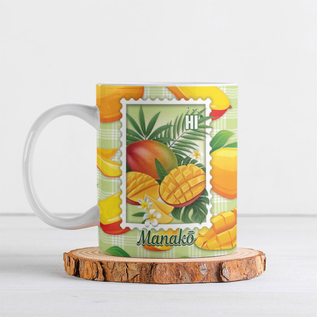 Aloha Hawaii Manako Palaka Motifs Ceramic Mug Hawaiian Mango Stylized Stamp LT14 Yellow - Polynesian Pride
