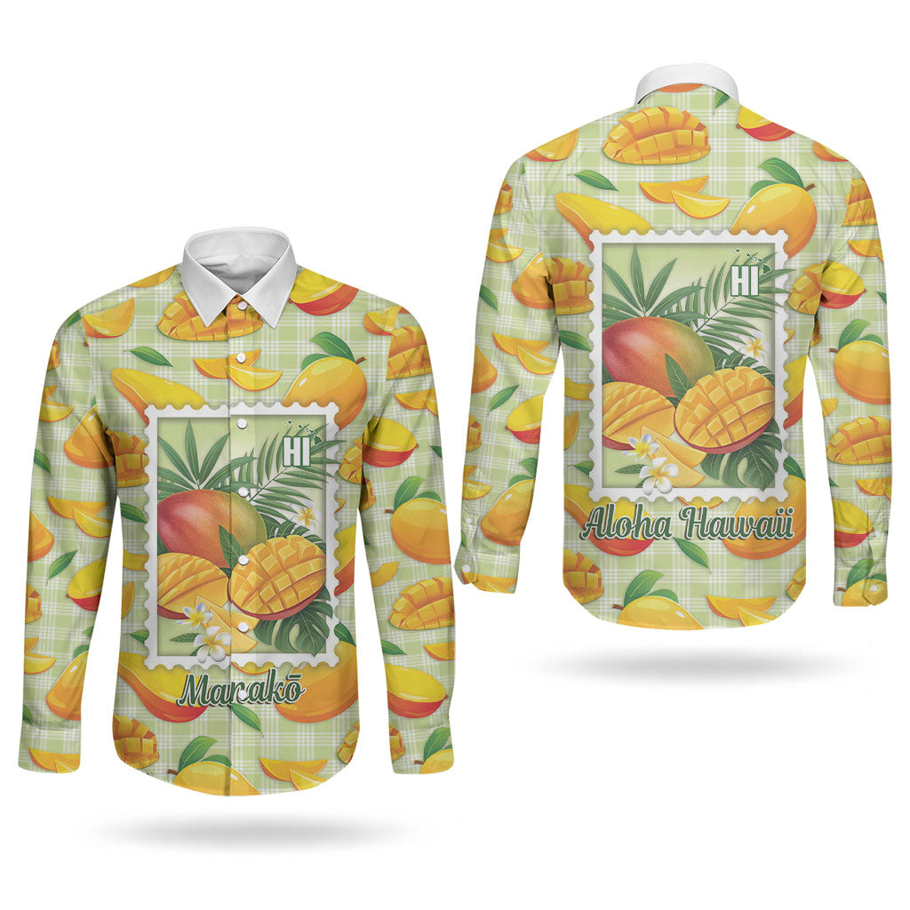 Aloha Hawaii Manako Palaka Motifs Couples Matching Puletasi and Long Sleeve Button Shirt Hawaiian Mango Stylized Stamp LT14 - Polynesian Pride
