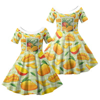 Aloha Hawaii Manako Palaka Motifs Family Matching Long Sleeve Bodycon Dress and Hawaiian Shirt Hawaiian Mango Stylized Stamp LT14 Daughter's Dress Yellow - Polynesian Pride