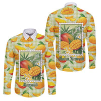 Aloha Hawaii Manako Palaka Motifs Family Matching Off Shoulder Maxi Dress and Hawaiian Shirt Hawaiian Mango Stylized Stamp LT14 Dad's Shirt - Long Sleeve Yellow - Polynesian Pride