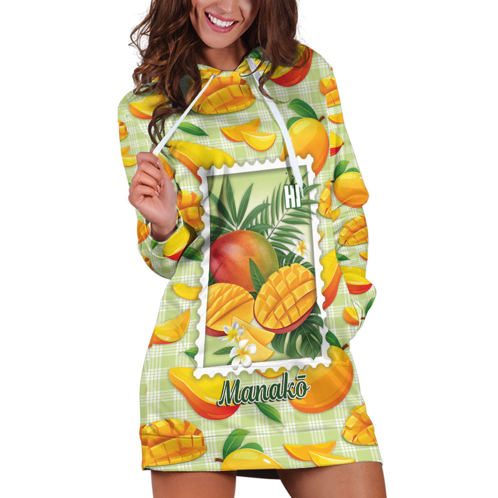 Aloha Hawaii Manako Palaka Motifs Hoodie Dress Hawaiian Mango Stylized Stamp