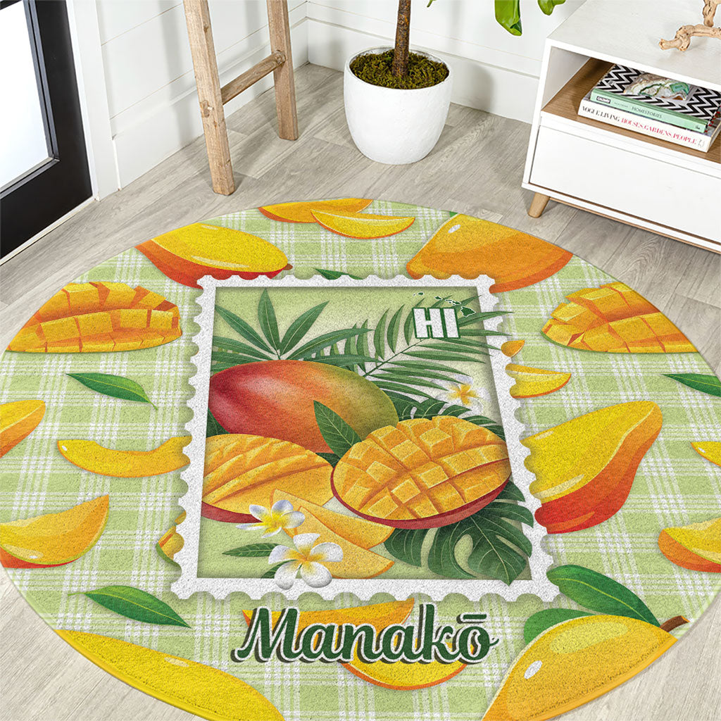 Aloha Hawaii Manako Palaka Motifs Round Carpet Hawaiian Mango Stylized Stamp