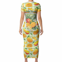 Aloha Hawaii Manako Palaka Motifs Short Sleeve Bodycon Dress Hawaiian Mango Stylized Stamp LT14 - Polynesian Pride