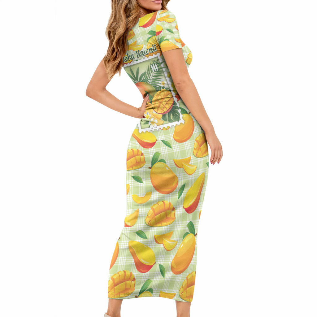 Aloha Hawaii Manako Palaka Motifs Short Sleeve Bodycon Dress Hawaiian Mango Stylized Stamp LT14 - Polynesian Pride