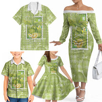 Aloha Hawaii Ulu Palaka Motifs Family Matching Off The Shoulder Long Sleeve Dress and Hawaiian Shirt Hawaiian Breadfruit Stylized Stamp LT14 - Polynesian Pride