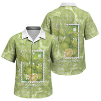 Aloha Hawaii Ulu Palaka Motifs Family Matching Off The Shoulder Long Sleeve Dress and Hawaiian Shirt Hawaiian Breadfruit Stylized Stamp LT14 Son's Shirt Green - Polynesian Pride