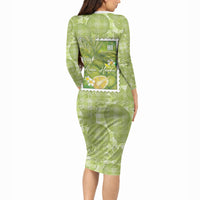 Aloha Hawaii Ulu Palaka Motifs Long Sleeve Bodycon Dress Hawaiian Breadfruit Stylized Stamp LT14 - Polynesian Pride