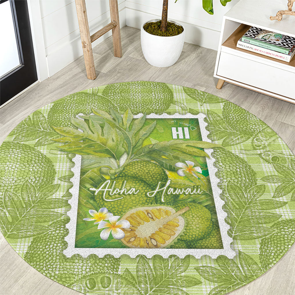 Aloha Hawaii Ulu Palaka Motifs Round Carpet Hawaiian Breadfruit Stylized Stamp
