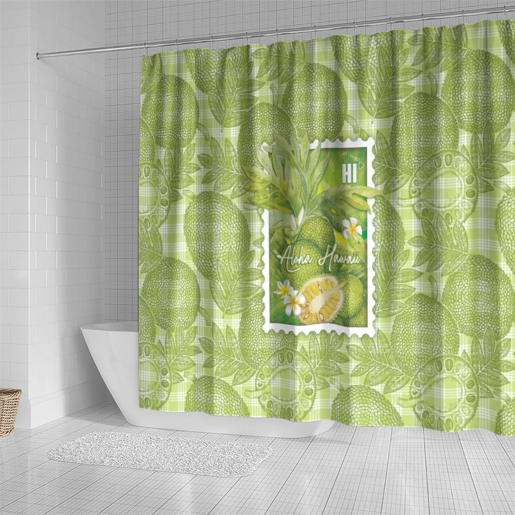 Aloha Hawaii Ulu Palaka Motifs Shower Curtain Hawaiian Breadfruit Stylized Stamp LT14 - Polynesian Pride
