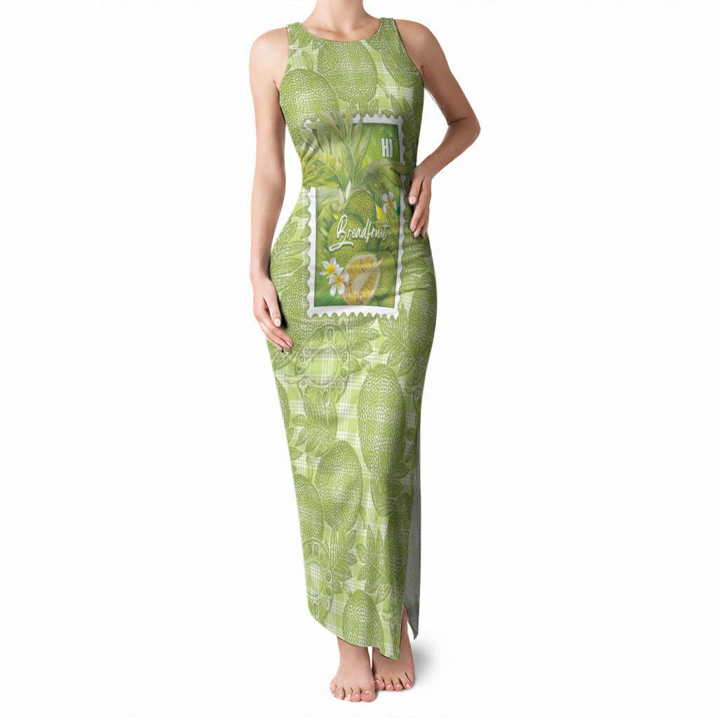 Aloha Hawaii Ulu Palaka Motifs Tank Maxi Dress Hawaiian Breadfruit Stylized Stamp LT14 Women Green - Polynesian Pride