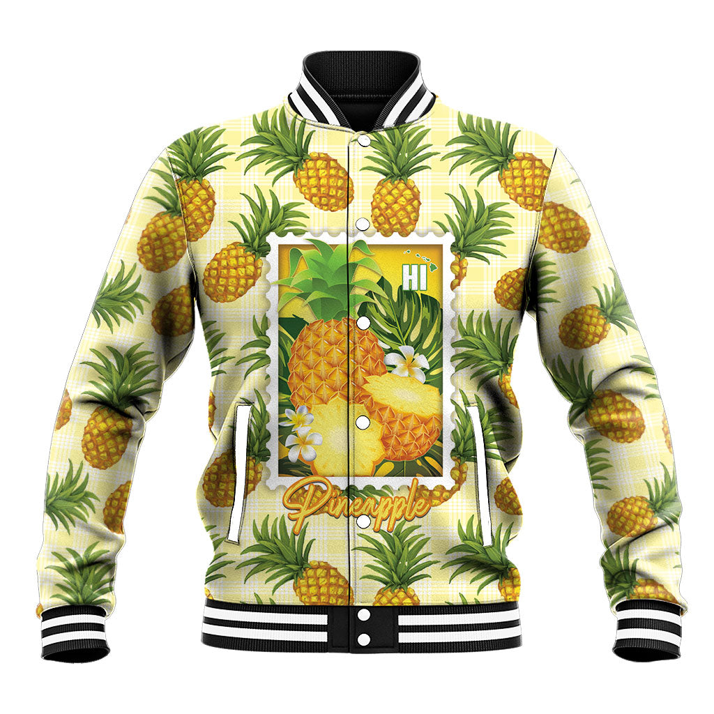 Aloha Hawaii Hala Kahiki Palaka Motifs Baseball Jacket Hawaiian Pineapple Stylized Stamp