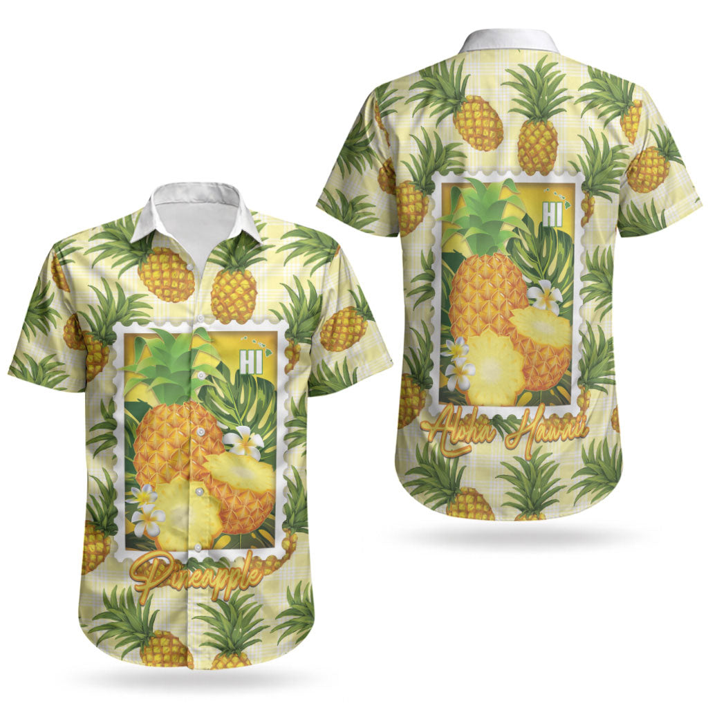 Aloha Hawaii Hala Kahiki Palaka Motifs Couples Matching Short Sleeve Bodycon Dress and Hawaiian Shirt Hawaiian Pineapple Stylized Stamp LT14 - Polynesian Pride