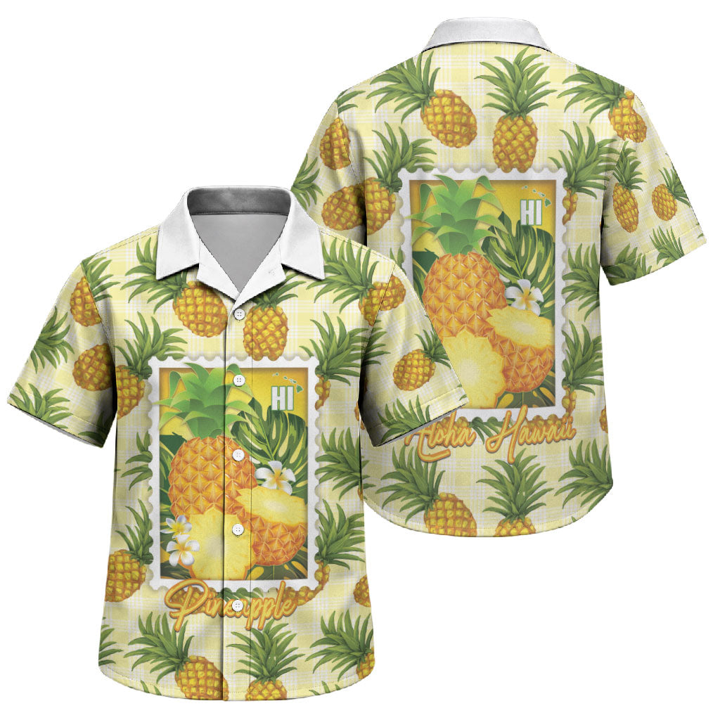 Aloha Hawaii Hala Kahiki Palaka Motifs Family Matching Mermaid Dress and Hawaiian Shirt Hawaiian Pineapple Stylized Stamp LT14 Son's Shirt Yellow - Polynesian Pride