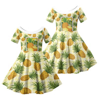 Aloha Hawaii Hala Kahiki Palaka Motifs Family Matching Tank Maxi Dress and Hawaiian Shirt Hawaiian Pineapple Stylized Stamp LT14 Daughter's Dress Yellow - Polynesian Pride