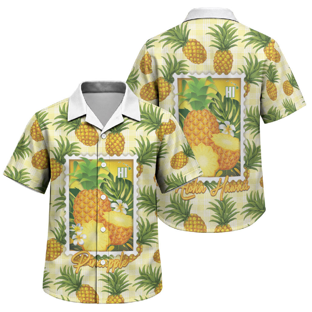Aloha Hawaii Hala Kahiki Palaka Motifs Family Matching Tank Maxi Dress and Hawaiian Shirt Hawaiian Pineapple Stylized Stamp LT14 Son's Shirt Yellow - Polynesian Pride