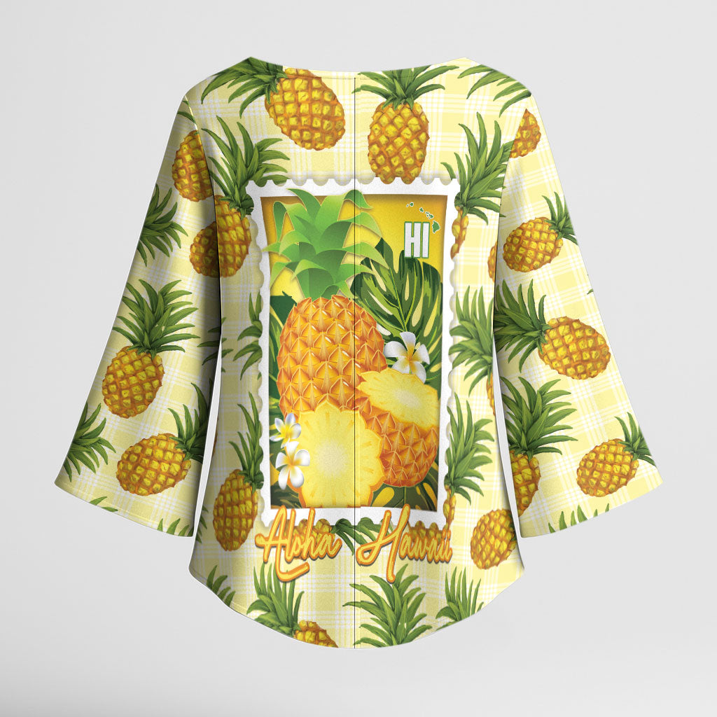 Aloha Hawaii Hala Kahiki Palaka Motifs Kimono Sleeve Blouse Hawaiian Pineapple Stylized Stamp LT14 - Polynesian Pride