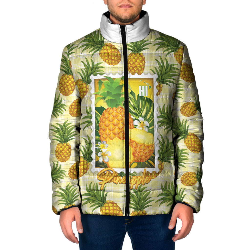 Aloha Hawaii Hala Kahiki Palaka Motifs Padded Jacket Hawaiian Pineapple Stylized Stamp LT14 Men Yellow - Polynesian Pride
