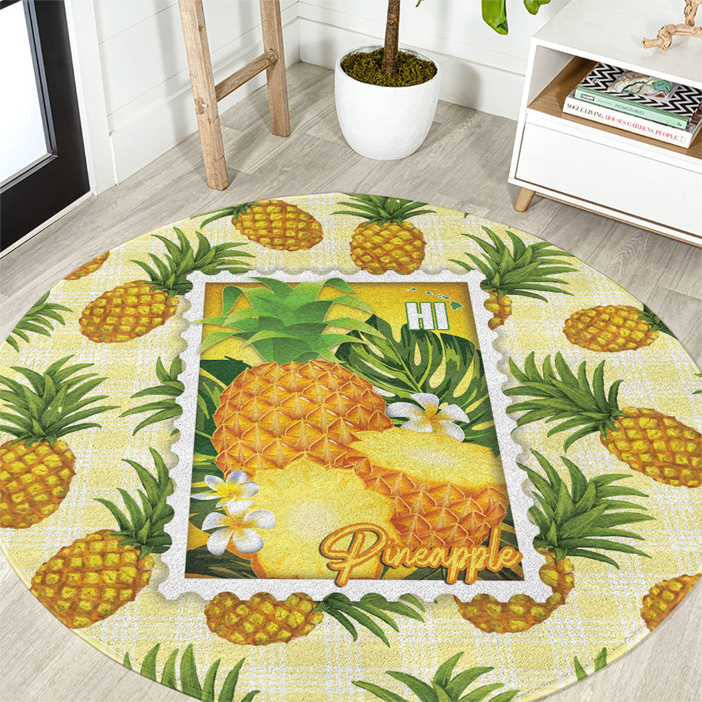 Aloha Hawaii Hala Kahiki Palaka Motifs Round Carpet Hawaiian Pineapple Stylized Stamp