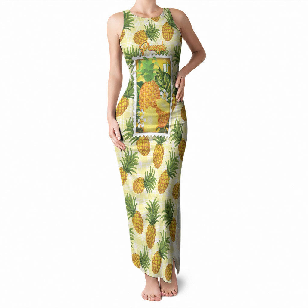 Aloha Hawaii Hala Kahiki Palaka Motifs Tank Maxi Dress Hawaiian Pineapple Stylized Stamp LT14 Women Yellow - Polynesian Pride
