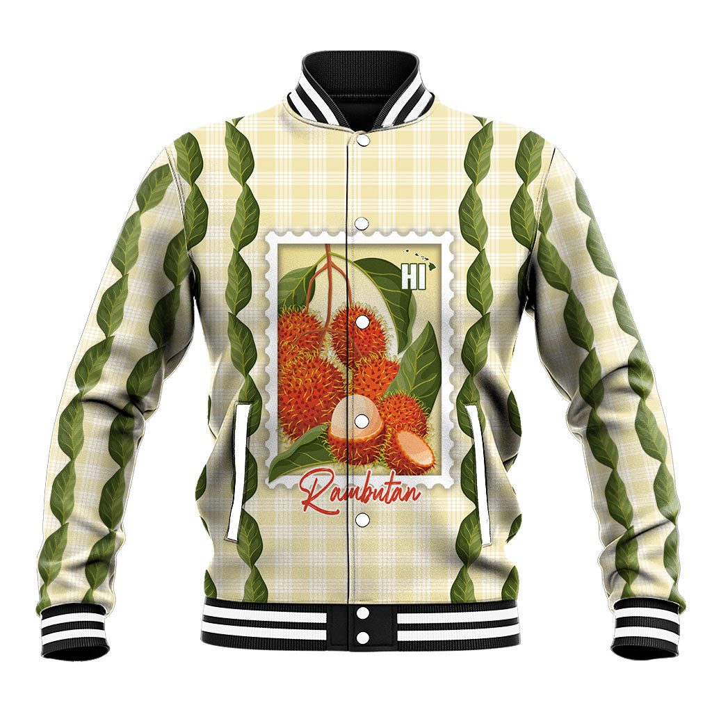 Aloha Hawaii Rambutan Palaka Motifs Baseball Jacket Hawaiian Fruit Stylized Stamp
