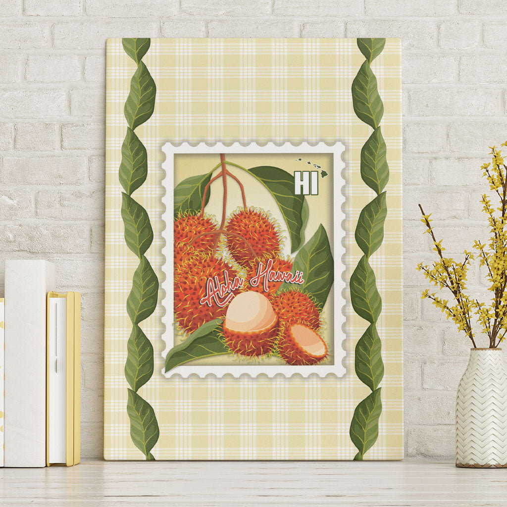 Aloha Hawaii Rambutan Palaka Motifs Canvas Wall Art Hawaiian Fruit Stylized Stamp