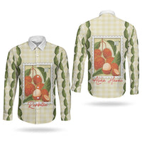 Aloha Hawaii Rambutan Palaka Motifs Couples Matching Puletasi and Long Sleeve Button Shirt Hawaiian Fruit Stylized Stamp LT14 - Polynesian Pride