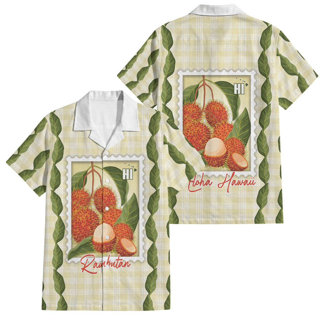 Aloha Hawaii Rambutan Palaka Motifs Family Matching Puletasi and Hawaiian Shirt Hawaiian Fruit Stylized Stamp LT14 Dad's Shirt - Short Sleeve Yellow - Polynesian Pride