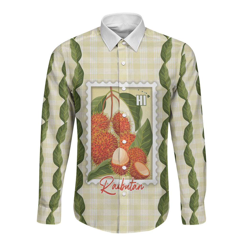 Aloha Hawaii Rambutan Palaka Motifs Long Sleeve Button Shirt Hawaiian Fruit Stylized Stamp LT14 Unisex Yellow - Polynesian Pride