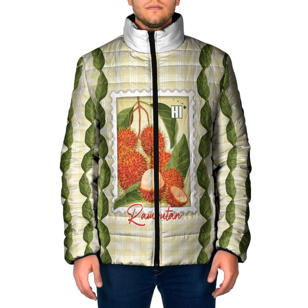 Aloha Hawaii Rambutan Palaka Motifs Padded Jacket Hawaiian Fruit Stylized Stamp LT14 Men Yellow - Polynesian Pride