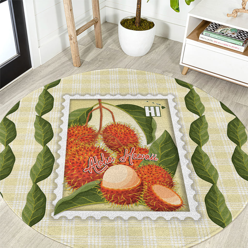 Aloha Hawaii Rambutan Palaka Motifs Round Carpet Hawaiian Fruit Stylized Stamp