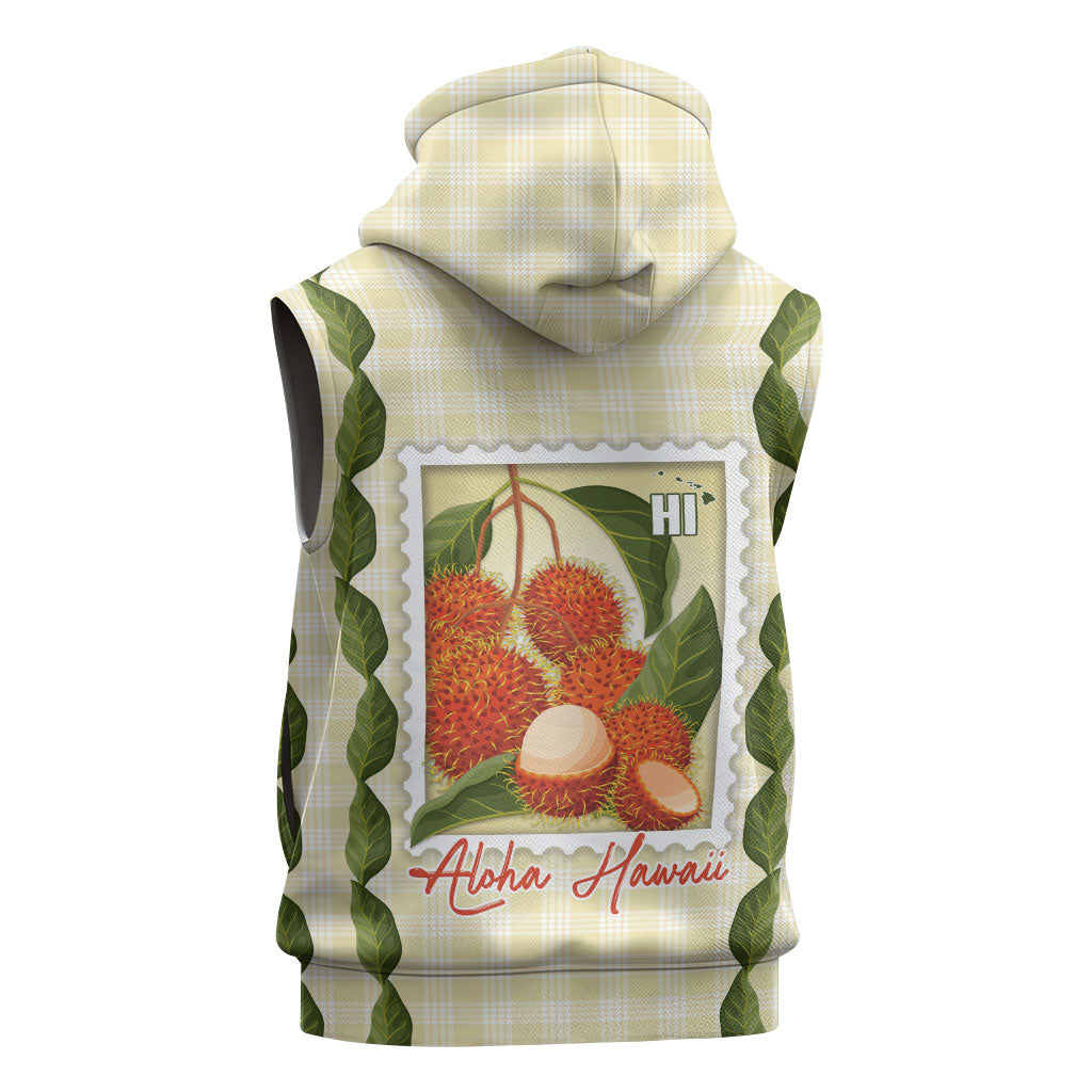 Aloha Hawaii Rambutan Palaka Motifs Sleeveless Zip Hoodie Hawaiian Fruit Stylized Stamp LT14 - Polynesian Pride