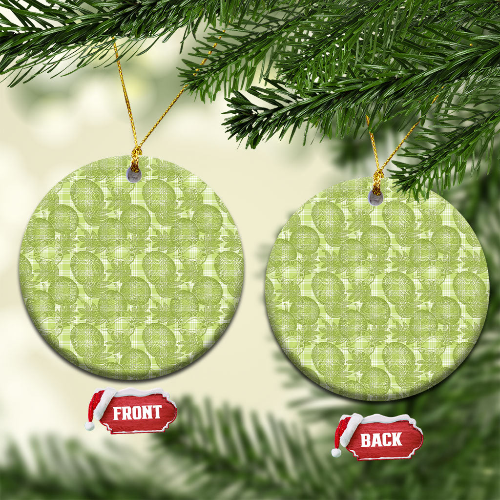 Omaomao Hawaii Breadfruit Palaka Motifs Ceramic Ornament LT14 Circle Green - Polynesian Pride