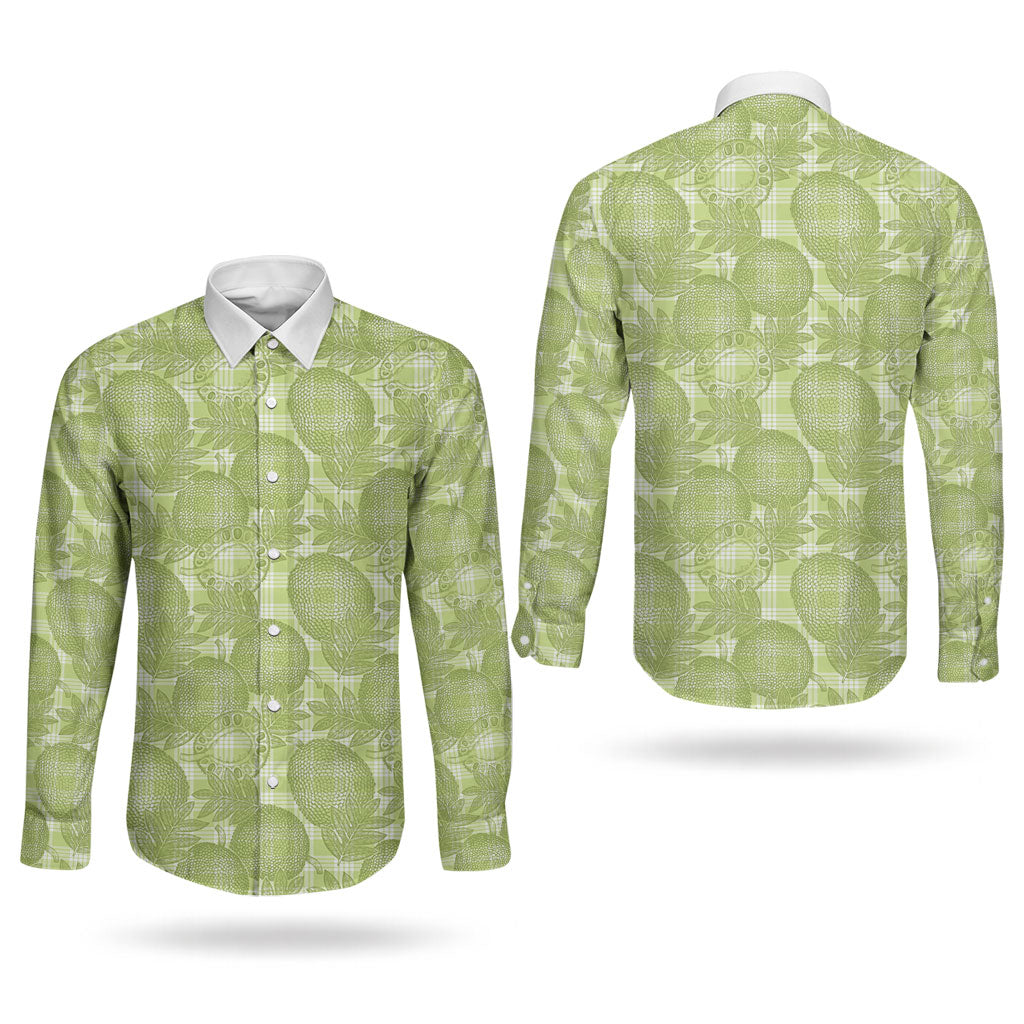 Omaomao Hawaii Breadfruit Palaka Motifs Couples Matching Long Sleeve Bodycon Dress and Long Sleeve Button Shirt LT14 - Polynesian Pride
