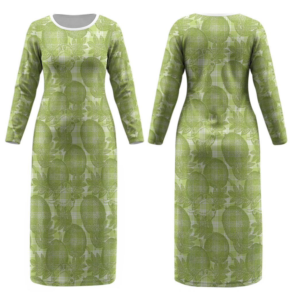 Omaomao Hawaii Breadfruit Palaka Motifs Couples Matching Long Sleeve Bodycon Dress and Long Sleeve Button Shirt LT14 - Polynesian Pride