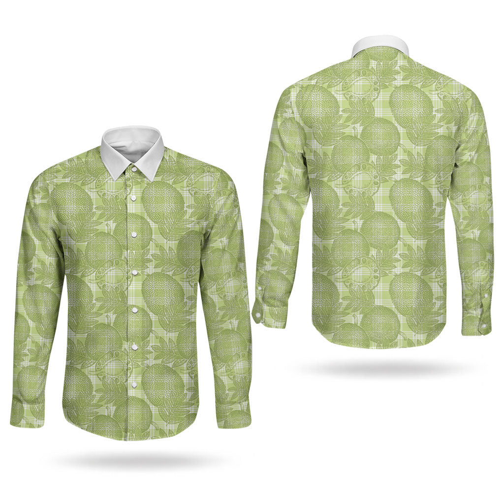 Omaomao Hawaii Breadfruit Palaka Motifs Couples Matching Off Shoulder Maxi Dress and Long Sleeve Button Shirt LT14 - Polynesian Pride