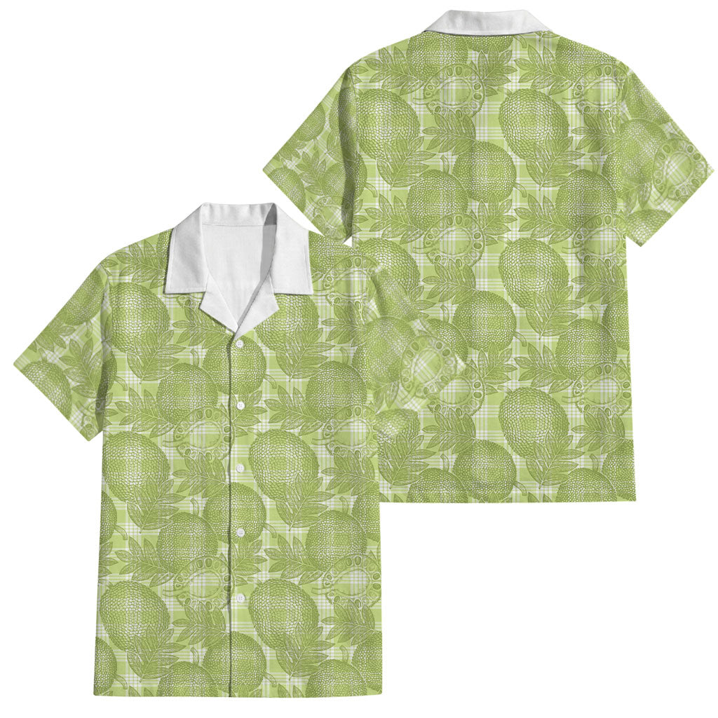 Omaomao Hawaii Breadfruit Palaka Motifs Family Matching Off The Shoulder Long Sleeve Dress and Hawaiian Shirt LT14 Dad's Shirt - Short Sleeve Green - Polynesian Pride