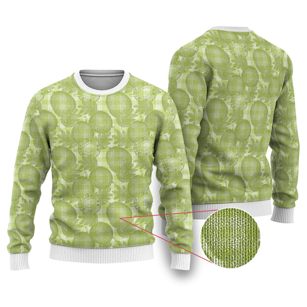 Omaomao Hawaii Breadfruit Palaka Motifs Ugly Christmas Sweater LT14 Green - Polynesian Pride