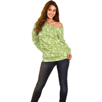 Omaomao Hawaii Breadfruit Palaka Motifs Off Shoulder Sweater LT14 - Polynesian Pride