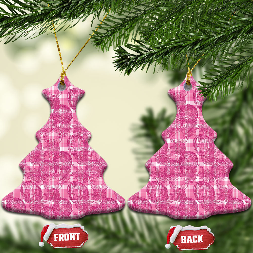 Alaka Hawaii Breadfruit Palaka Motifs Ceramic Ornament LT14 Christmas Tree Pink - Polynesian Pride