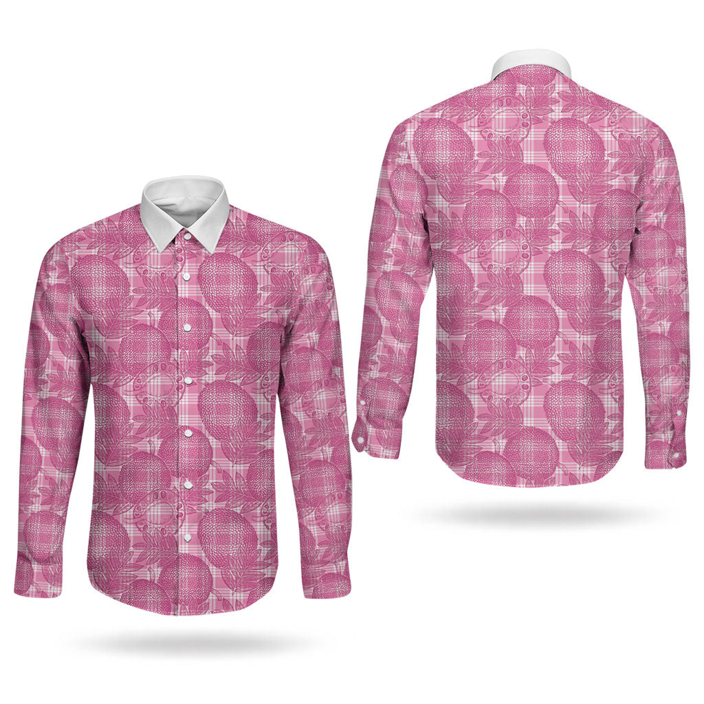 Alaka Hawaii Breadfruit Palaka Motifs Couples Matching Off Shoulder Maxi Dress and Long Sleeve Button Shirt LT14 - Polynesian Pride