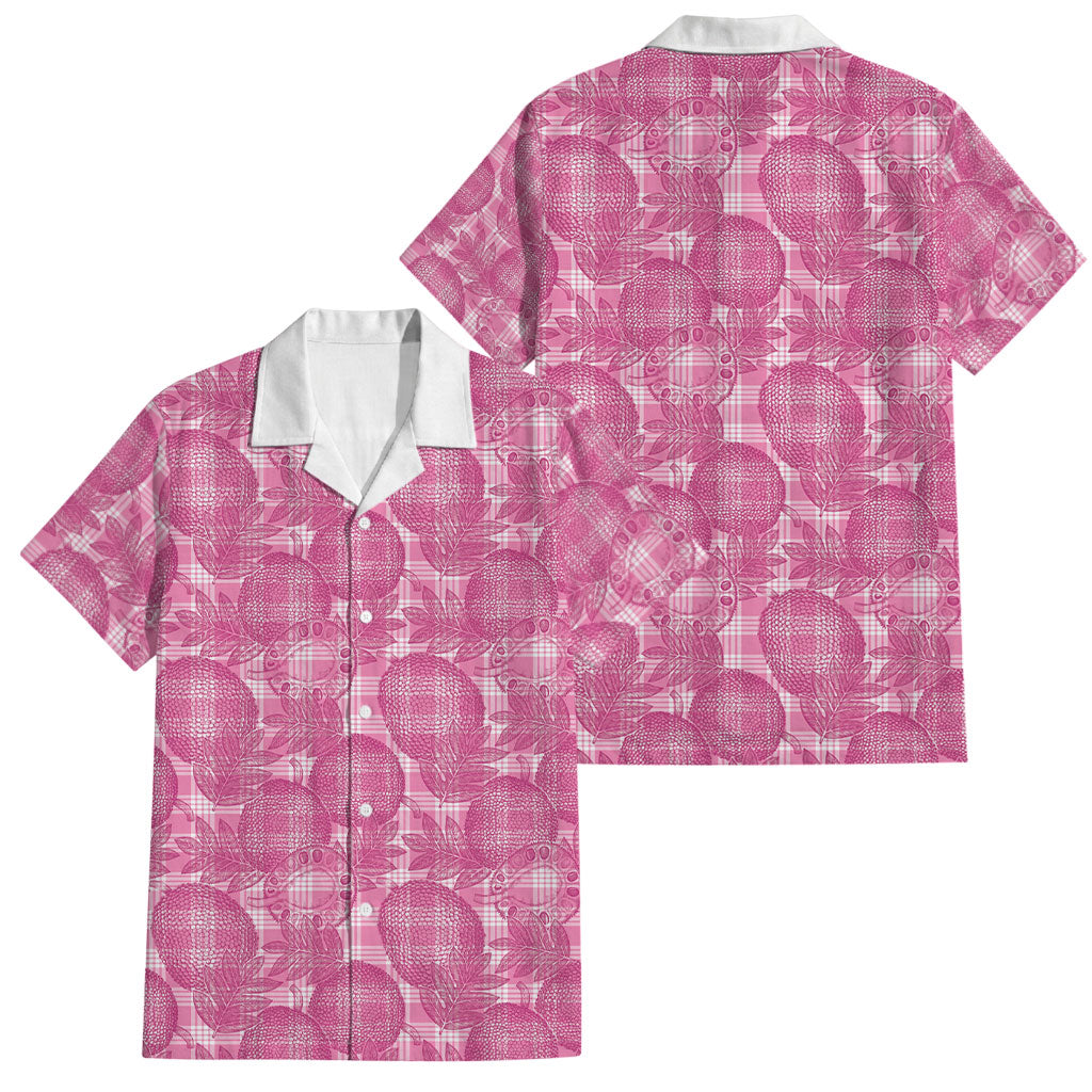 Alaka Hawaii Breadfruit Palaka Motifs Family Matching Mermaid Dress and Hawaiian Shirt LT14 Dad's Shirt - Short Sleeve Pink - Polynesian Pride